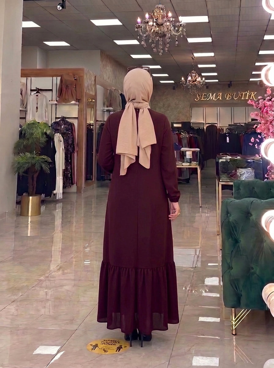 3 Düğmeli Elbise - Bordo - arka görünüm