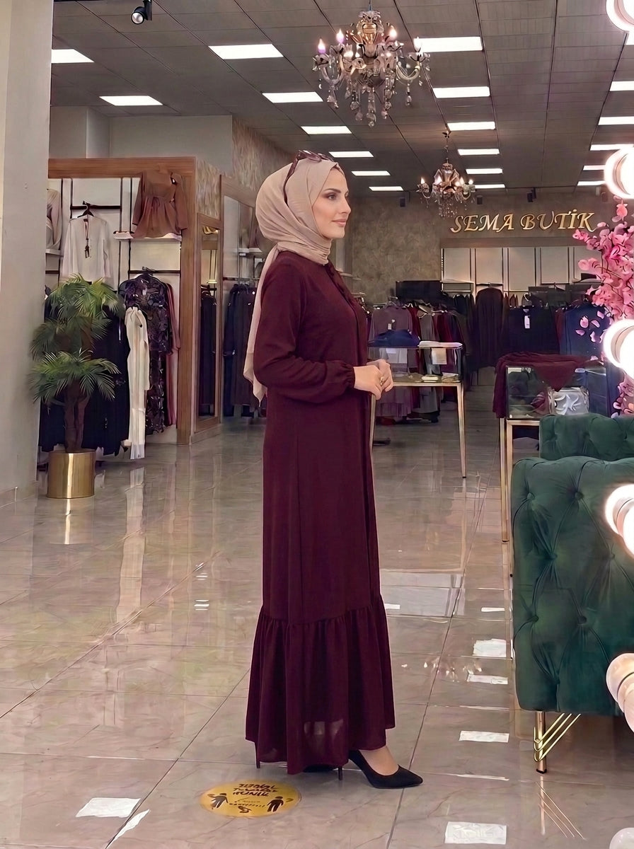 3 Düğmeli Elbise - Bordo - yan görünüm