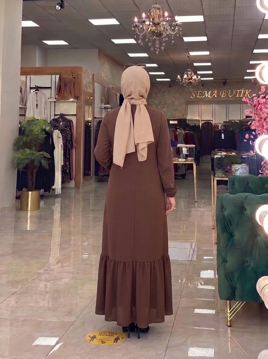 3 Düğmeli Elbise - Kahverengi - arka görünüm