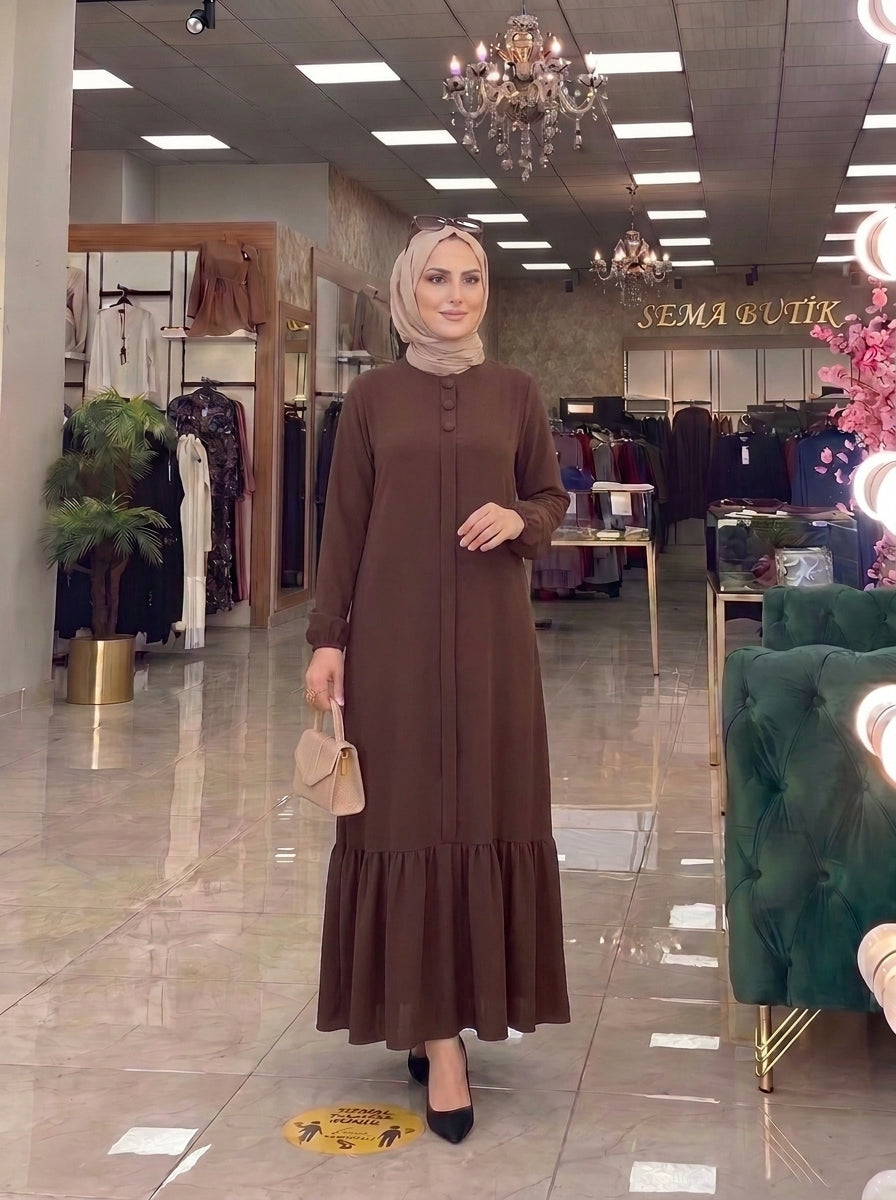 3 Düğmeli Elbise - Kahverengi - ön görünüm