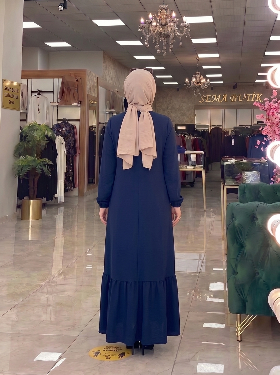 3 Düğmeli Elbise - Lacivert - arka görünüm