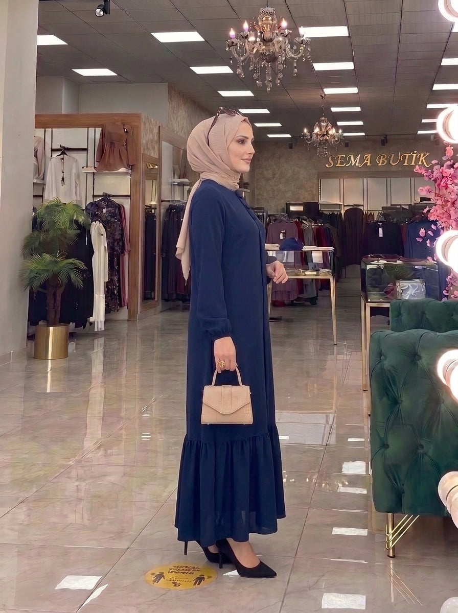 3 Düğmeli Elbise - Lacivert - yan görünüm