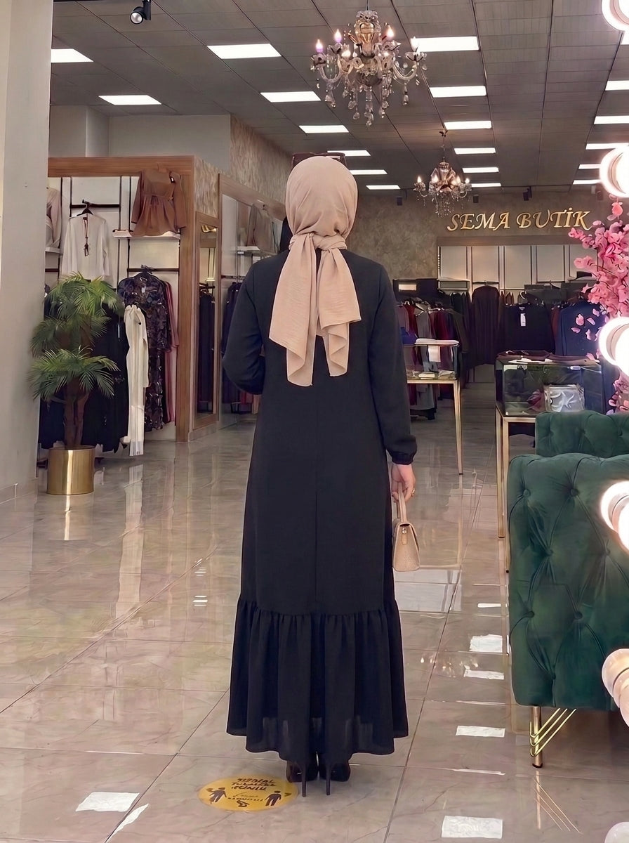 3 Düğmeli Elbise - Siyah - arka görünüm