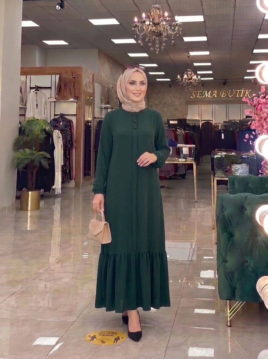 3 Düğmeli Elbise - Yeşil - ön görünüm
