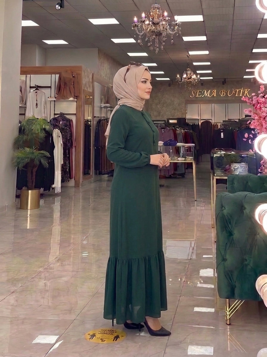 3 Düğmeli Elbise - Yeşil - yan görünüm