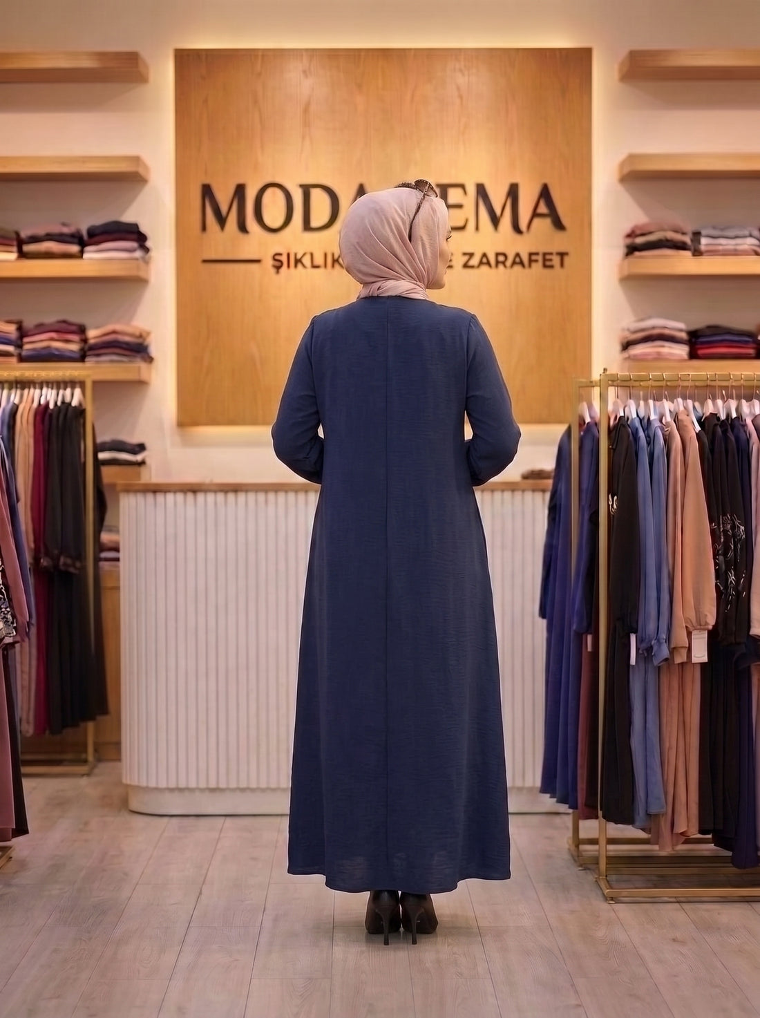 Lacivert Taşlı Elbise