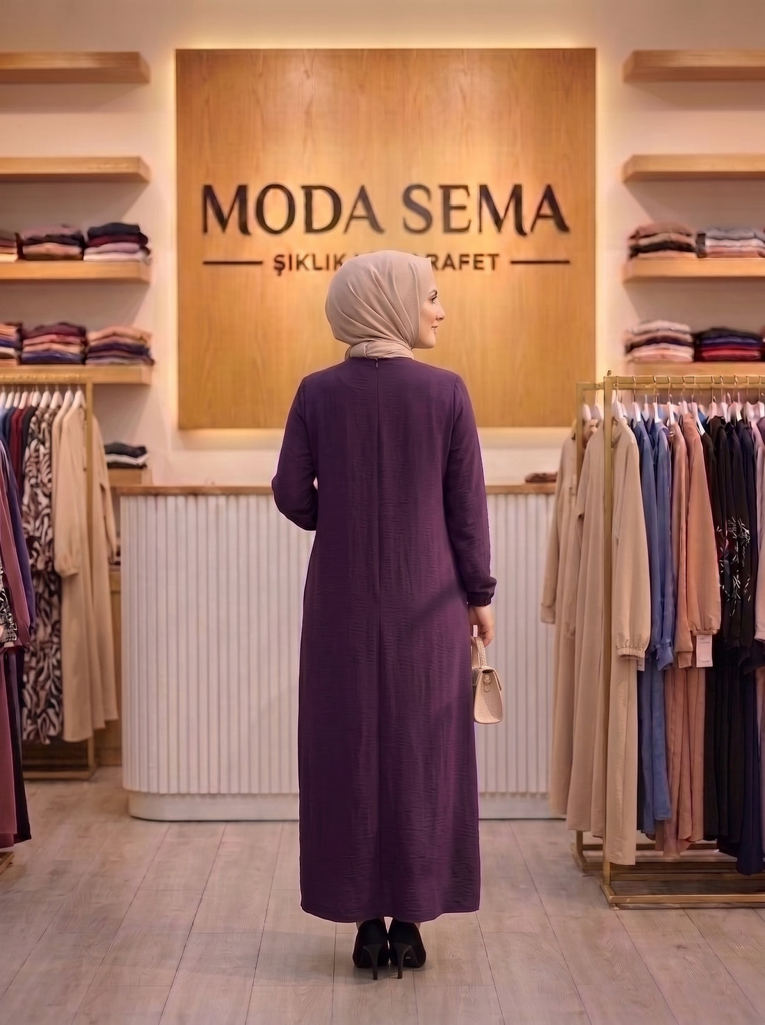 Mor Taşlı Elbise