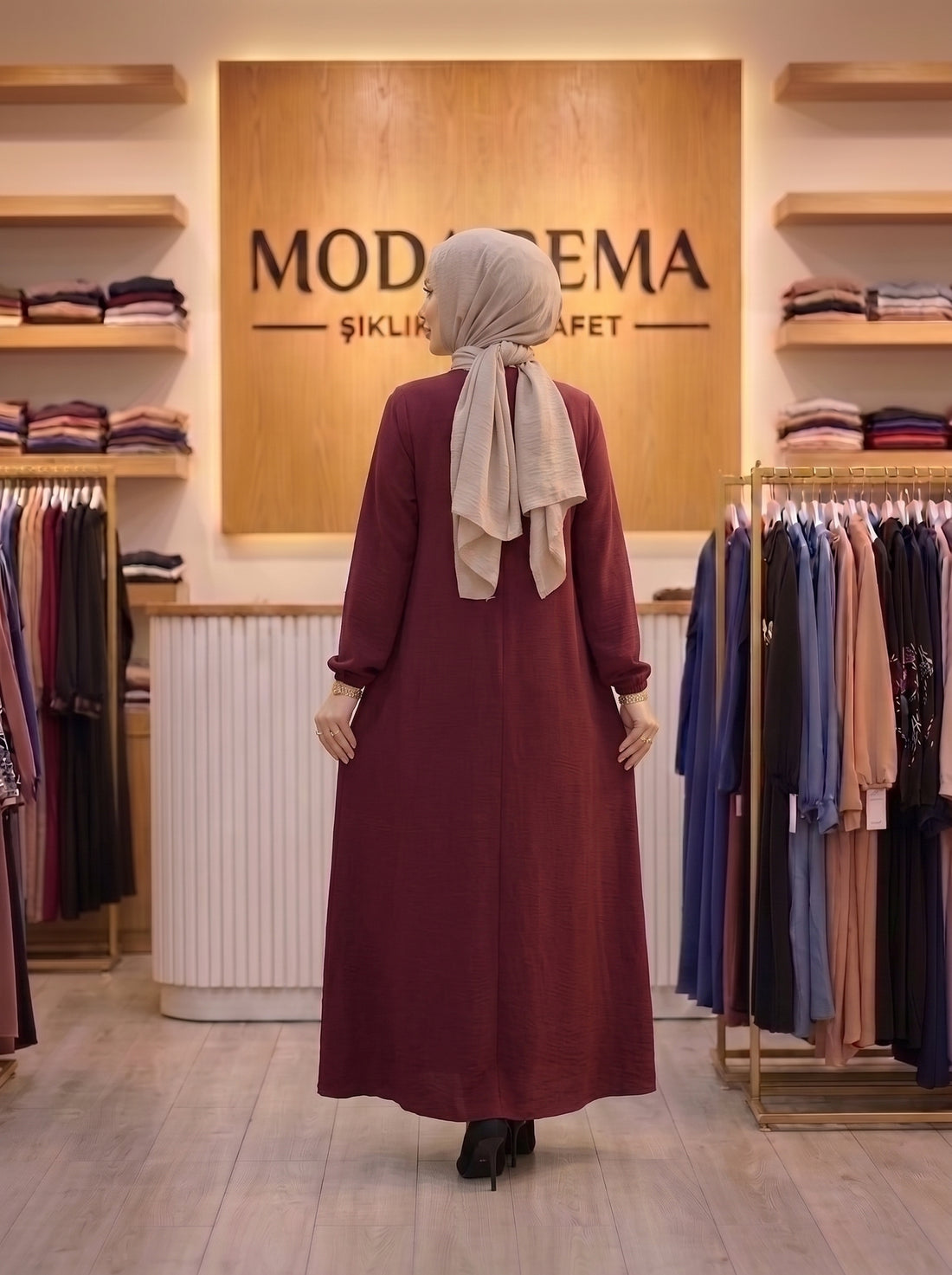 Bordo Taşlı Elbise
