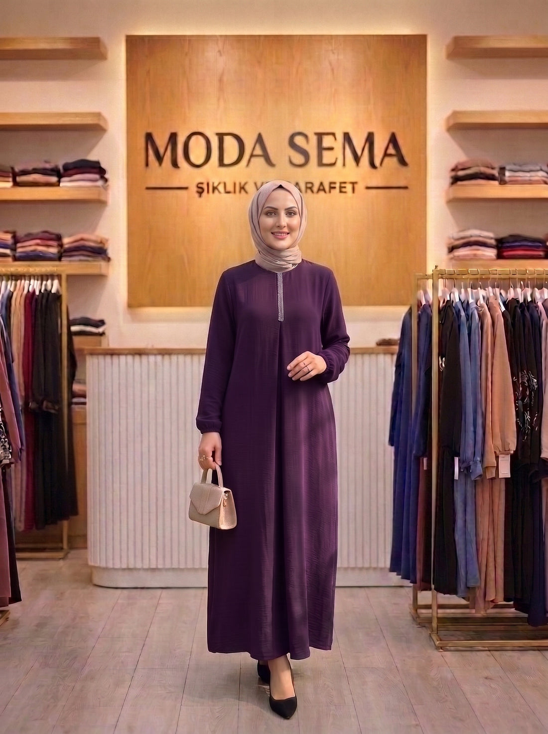 Mor Taşlı Elbise