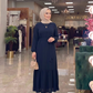 Belden Kuşaklı Elbise - Lacivert - ön görünüm
