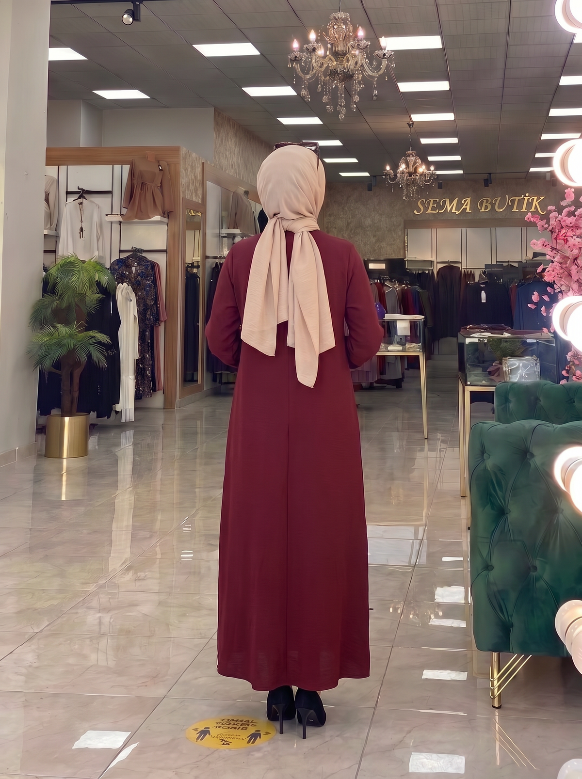 Bordo Taşlı Elbise - arka görünüm